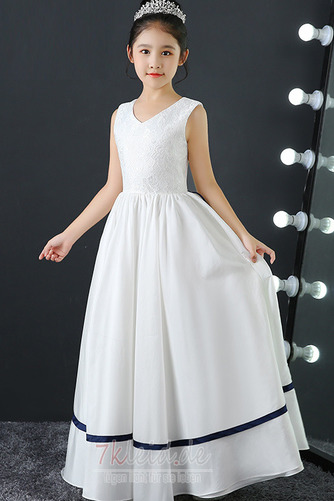 Knöchellang Elegant Herbst Natürliche Taille Satin Blumenmädchenkleid - Seite 3