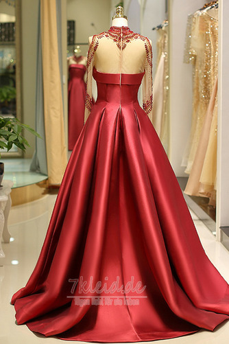 Lange Ärmel Durchsichtige Ärmel Hoher Kragen Satin Herbst Ballkleid - Seite 8