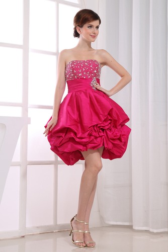 Natürliche Taille Taft Bördeln Kurz Ärmellos Trägerlos Cocktailkleid - Seite 3