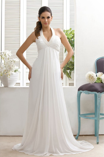 Empire Lange V-Ausschnitt Reißverschluss Chiffon Strand Brautkleid - Seite 1