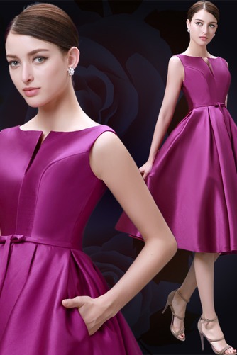 Schmetterlingsknoten Satin Mittelgröße Natürliche Taille Knielang Cocktailkleid - Seite 5