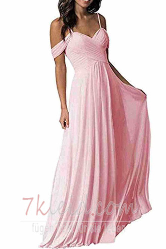 Abendkleid Chiffon A-Linie Schlicht Schulterfrei Tiefer V-Ausschnitt - Seite 5