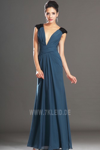 Tiefe Taille V-Ausschnitt Elegant Teal Lange Sommer Abendkleid - Seite 4