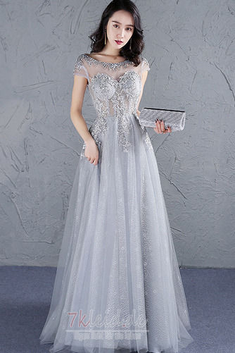Kurze Ärmel Rücken Schnürung Bördeln Durchsichtige Formell Ballkleid - Seite 1