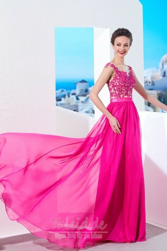 Schick Natürliche Taille Applike Chiffon Ärmellos Sommer Abendkleid - Seite 1