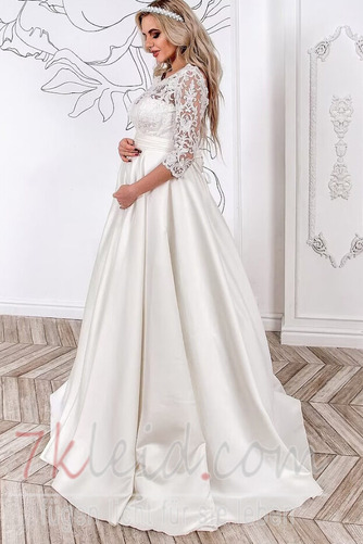 Brautkleid Applike 3/4 Länge Ärmel Empire Satin Schwangere Rücken Schnürung - Seite 4