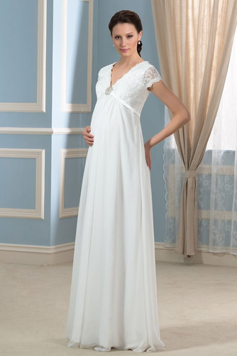 Bodenlang Spitze Empire V-Ausschnitt Schlicht Herbst Brautkleid - Seite 2