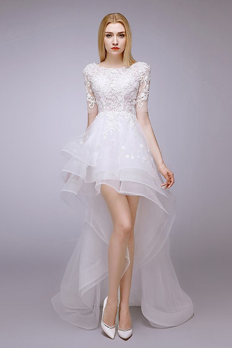 Rückenfrei Elegant im Freien Asymmetrisch Herbst Satin Brautkleid - Seite 4