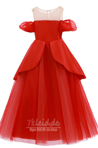 Winter Bodenlang Natürliche Taille Kurze Ärmel Organza Blumenmädchenkleid - Seite 5