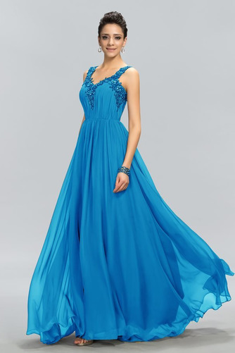 Natürliche Taille Ärmellos Mittelgröße Bodenlang Chiffon Rückenfrei Abendkleid - Seite 3