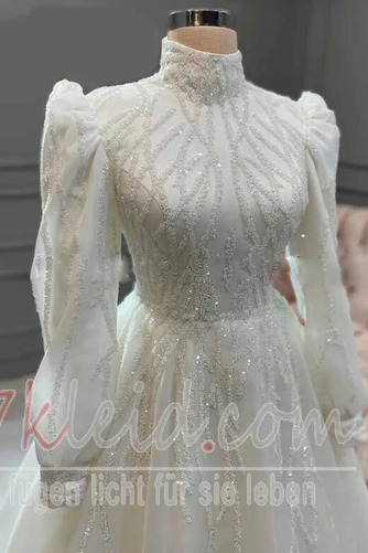 Brautkleid Organza Sweep Zug Halle Hoher Kragen Drapierung Mittelgröße - Seite 2