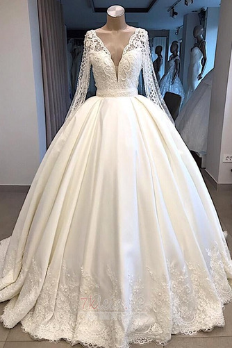 Brautkleid Jahr 2019 Satin Luxus Applike Natürliche Taille Sweep Zug - Seite 4