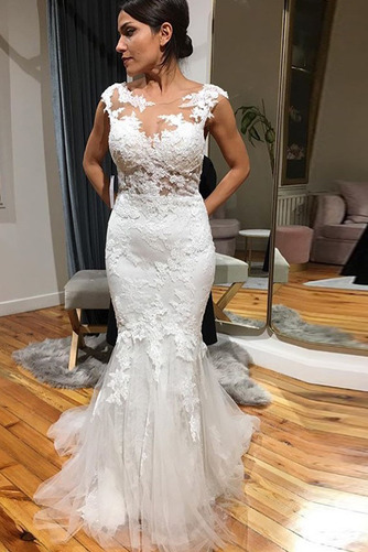 Brautkleid Meerjungfrau Rückenfrei Frühling Juwel Outdoor Applike - Seite 3