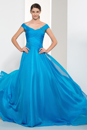 Natürliche Taille Chiffon Bördeln Ärmellos Sweep Zug A-Linie Abendkleid - Seite 2