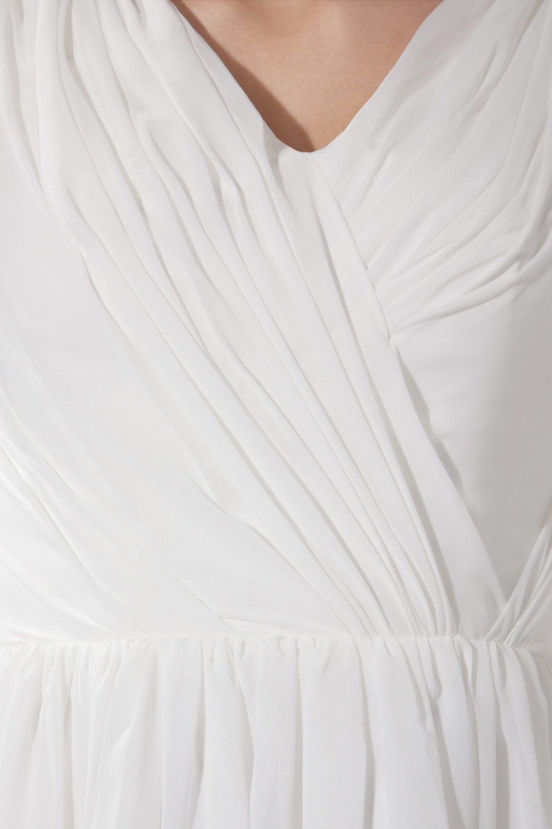 Mitte Rücken Ärmellos Mittelgröße V-Ausschnitt Plissiert Brautjungfernkleid