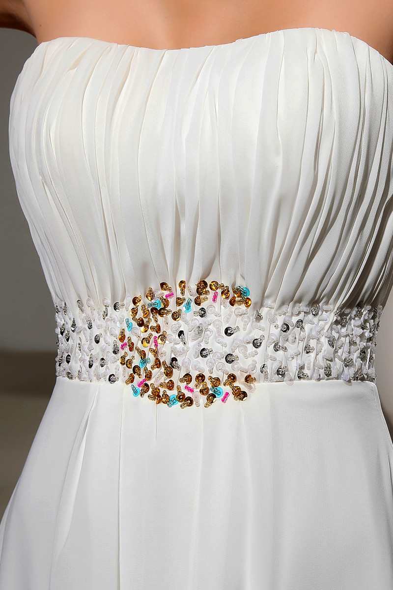 Natürliche Taille Luxus Perlengürtel Bodenlang Empire Abendkleid