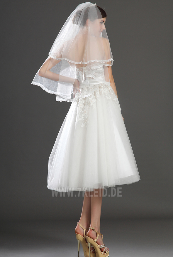 Prinzessin Natürliche Taille Weiß Rechteck Tüll Spitze Brautkleid