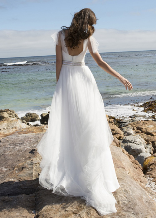 Reißverschluss Natürliche Taille Sommer V-Ausschnitt Tüll Strand Brautkleid